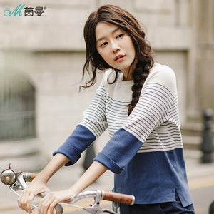 INMAN Women Spring Clothes Loose Striped Pullovers Women Thin Knit Pullover Sweaters Tops