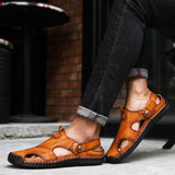 Summer Leather Sandals Men Outdoor Beach Sandals Flat Comfortable Fashion Mens Breathable Water Trekking Shoes 2019 Large Sizes