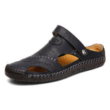 Summer Leather Sandals Men Outdoor Beach Sandals Flat Comfortable Fashion Mens Breathable Water Trekking Shoes 2019 Large Sizes