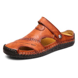 Summer Leather Sandals Men Outdoor Beach Sandals Flat Comfortable Fashion Mens Breathable Water Trekking Shoes 2019 Large Sizes