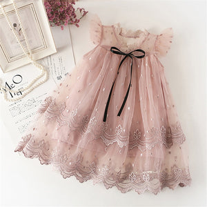 Baby Girl Floral Lace Mesh Princess Tutu Dress Children Hollow Out Wedding Christening Gown Dress For Kids Party Wear Vestidos