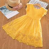 Baby Girl Floral Lace Mesh Princess Tutu Dress Children Hollow Out Wedding Christening Gown Dress For Kids Party Wear Vestidos