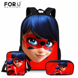 FORUDESIGNS Ladybug Girl Prints 3D School Bags Cartoon Children 3pcs/set School Backpacks Crossbody Bookbags Pencil Bag for Kids