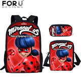 FORUDESIGNS Ladybug Girl Prints 3D School Bags Cartoon Children 3pcs/set School Backpacks Crossbody Bookbags Pencil Bag for Kids