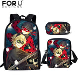 FORUDESIGNS Ladybug Girl Prints 3D School Bags Cartoon Children 3pcs/set School Backpacks Crossbody Bookbags Pencil Bag for Kids