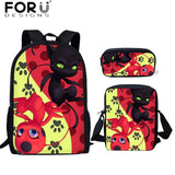 FORUDESIGNS Ladybug Girl Prints 3D School Bags Cartoon Children 3pcs/set School Backpacks Crossbody Bookbags Pencil Bag for Kids