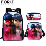 FORUDESIGNS Ladybug Girl Prints 3D School Bags Cartoon Children 3pcs/set School Backpacks Crossbody Bookbags Pencil Bag for Kids