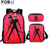 FORUDESIGNS Ladybug Girl Prints 3D School Bags Cartoon Children 3pcs/set School Backpacks Crossbody Bookbags Pencil Bag for Kids