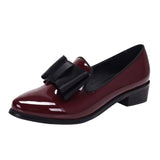 SAGACE Women's tassel bow tie design low heel platform sewing square school classic British style patent leather small shoes