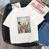 Tshirt new 2019 tshirt round neck short sleeve casual loose Europe and America flowers print short-sleeve women's T-shirt TX143