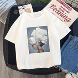 Tshirt new 2019 tshirt round neck short sleeve casual loose Europe and America flowers print short-sleeve women's T-shirt TX143