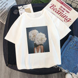 Tshirt new 2019 tshirt round neck short sleeve casual loose Europe and America flowers print short-sleeve women's T-shirt TX143