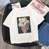 Tshirt new 2019 tshirt round neck short sleeve casual loose Europe and America flowers print short-sleeve women's T-shirt TX143