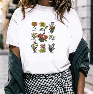 Flower Print T Shirt Women Short Sleeve O Neck Loose Tshirt 2019 Summer Fashion Women Tee Shirt Tops