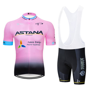 2018 Summer ASTANA Pink short sleeve Cycling Jersey Set MTB  Breathable and quick-drying Cycling Clothing Strap suit