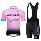 2018 Summer ASTANA Pink short sleeve Cycling Jersey Set MTB  Breathable and quick-drying Cycling Clothing Strap suit