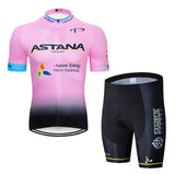 2018 Summer ASTANA Pink short sleeve Cycling Jersey Set MTB  Breathable and quick-drying Cycling Clothing Strap suit