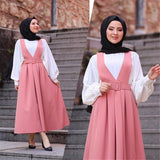 Muslim Maxi Long Skirt  For Dubai Women Fancy Jumpsuit With Belt Black Abaya Large Size large swing Blue Pink Skirt  Robe
