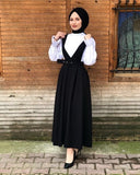 Muslim Maxi Long Skirt  For Dubai Women Fancy Jumpsuit With Belt Black Abaya Large Size large swing Blue Pink Skirt  Robe