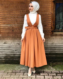 Muslim Maxi Long Skirt  For Dubai Women Fancy Jumpsuit With Belt Black Abaya Large Size large swing Blue Pink Skirt  Robe