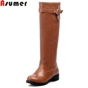 ASUMER big size 34-43 fashion knee high boots round toe slip on women autumn winter boots solid colors ladies boots 2020 new