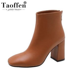 Taoffen Women Plus Size 33-45 Brand New Arrival Fashion Office Ankle Boots Winter Warm Fur Daily Short Boots High Heels Shoes