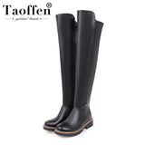 TAOFFEN Women Over The Knee Boots 2020 Hot Sale Daily Fashion White Boots Zipper Flats Shoes Woman Female Footwear Size 34-43