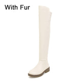 TAOFFEN Women Over The Knee Boots 2020 Hot Sale Daily Fashion White Boots Zipper Flats Shoes Woman Female Footwear Size 34-43