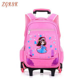 Removable Travel Nylon Rolling Bag Cartoon Fashion Kids Trolley Backpack 2/6 Wheels Girl's Trolley School Bags School Backpack