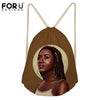 FORUDESIGNS Drawstring Bags for Women Black Art African Girls Printing Beach Bag Ladies Mini String Bagpack Children Book Bags