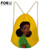 FORUDESIGNS Drawstring Bags for Women Black Art African Girls Printing Beach Bag Ladies Mini String Bagpack Children Book Bags