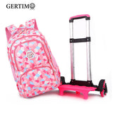 Children Orthopedic School Bags with 2/6 Wheels  for Girls Removable Trolley Backpack Kids Wheeled Satchel  Travel Luggage Bags