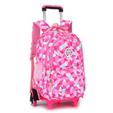 Children Orthopedic School Bags with 2/6 Wheels  for Girls Removable Trolley Backpack Kids Wheeled Satchel  Travel Luggage Bags