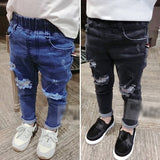 2017 Spring Kids Jeans Boys Girls Fashion Holes  Jeans Children Jeans for Boys Casual Denim Pants 2-7Y Toddler High Quality