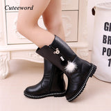 Girls boots children's high boots autumn and winter student kids plus velvet cotton shoes fashion tassels leather martin boots