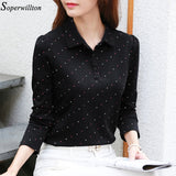 100% Cotton Polo Shirt Women Long Sleeve Shirt Office Work Wear Lady 2019 Spring Autumn Polka Dot Top Female Slim Plus Size G8