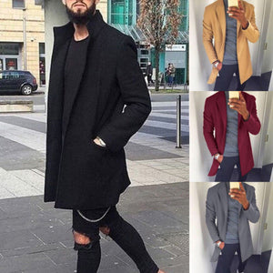 2019 Autumn Winter Men Casual Coat Thicken Woolen Trench Coat Business Male Solid Classic Overcoat Medium Long Jackets Tops