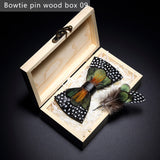 JEMYGINS 2019 original design bow tie feather bow exquisite handmade men's bow tie brooch pin wooden gift set wedding party