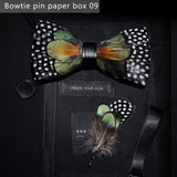 JEMYGINS 2019 original design bow tie feather bow exquisite handmade men's bow tie brooch pin wooden gift set wedding party