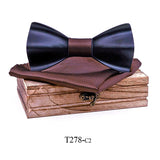 Black Mens Wood Bow tie Handkerchief Sets Marriage Groom Wooden BowTie Bowknots Wedding Party Neck Ties For Men