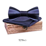 Black Mens Wood Bow tie Handkerchief Sets Marriage Groom Wooden BowTie Bowknots Wedding Party Neck Ties For Men
