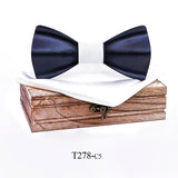 Black Mens Wood Bow tie Handkerchief Sets Marriage Groom Wooden BowTie Bowknots Wedding Party Neck Ties For Men