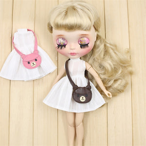 Outfits for Blyth doll White dress with Teddy bag cute dressing for icy,jerryberry,licca,pullip