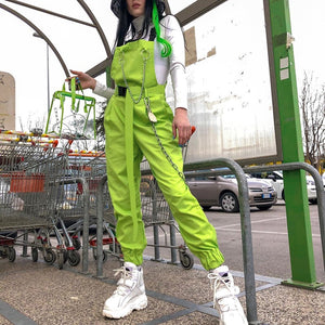 NCLAGEN Stylish jumpsuit Pockets Overalls Chains Buckles Women Suspenders Trousers Loose Streetwear Capris Female Casual Pants