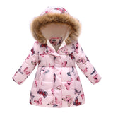 Winter Girls Warm Down Jackets Kids Fashion Printed Thick Outerwear Children Clothing Autumn Baby Girls Cute Jacket Hooded Coats