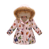 Winter Girls Warm Down Jackets Kids Fashion Printed Thick Outerwear Children Clothing Autumn Baby Girls Cute Jacket Hooded Coats