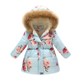 Winter Girls Warm Down Jackets Kids Fashion Printed Thick Outerwear Children Clothing Autumn Baby Girls Cute Jacket Hooded Coats