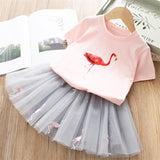 Girls Clothing Sets 2019 Summer Princess Girl Bling Star Flamingo Top + Bling Star Dress 2pcs Set Children Clothing Dresses