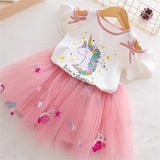 Girls Clothing Sets 2019 Summer Princess Girl Bling Star Flamingo Top + Bling Star Dress 2pcs Set Children Clothing Dresses