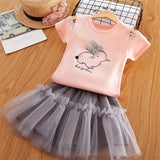 Girls Clothing Sets 2019 Summer Princess Girl Bling Star Flamingo Top + Bling Star Dress 2pcs Set Children Clothing Dresses